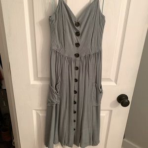 blue midi button down dress